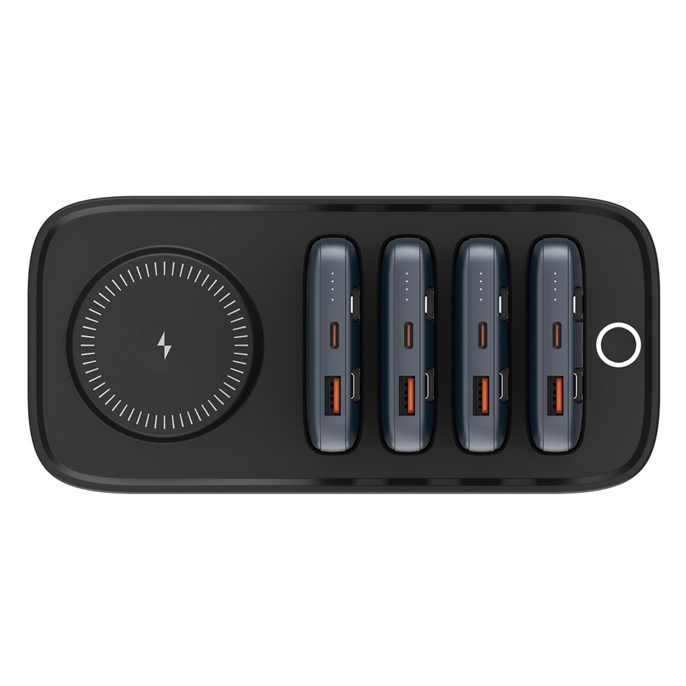 S-link IP-DS40 4 Adet 10000mAH Powerbank li Dahili Kablolu 15W Kablosuz Şarj Siyah Taşınabilir Şarj İstasyonu