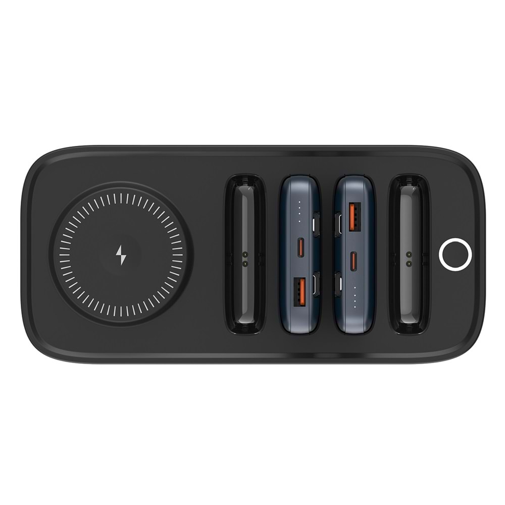 S-link IP-DS40 4 Adet 10000mAH Powerbank li Dahili Kablolu 15W Kablosuz Şarj Siyah Taşınabilir Şarj İstasyonu