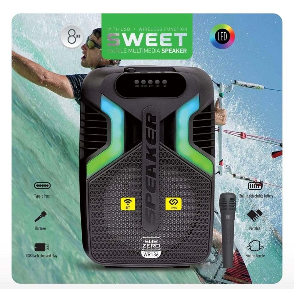 Subzero WR133 RGB Bluetooth/Usb/Sd (TWS Özelliği) Müzik Kutusu