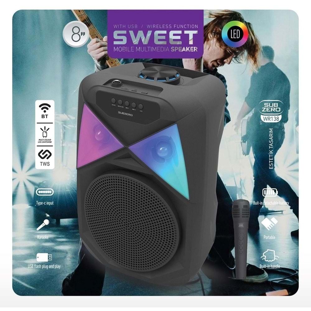 Subzero WR138 RGB Bluetooth/Usb/Sd (TWS Özelliği) Müzik Kutusu