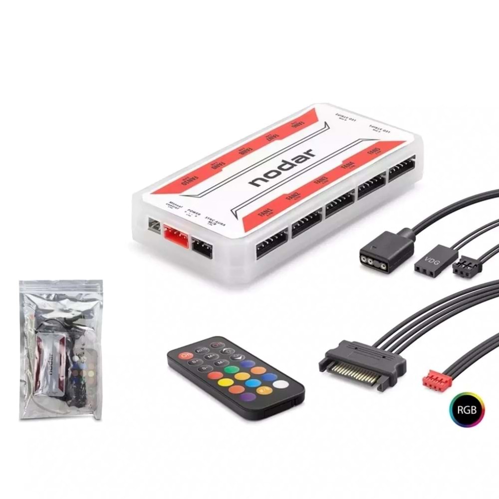 Nodar Nd2806 ARGB FAN ve LED Kontrolcü Hub Seti + Uzaktan Kumanda Beyaz