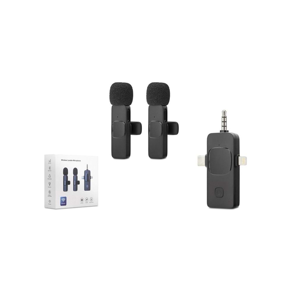 Hadron Hdx2782 Kablosuz 2*Mikrofon 3in1 Type-C + Lightning + 3.5Mm + Siyah