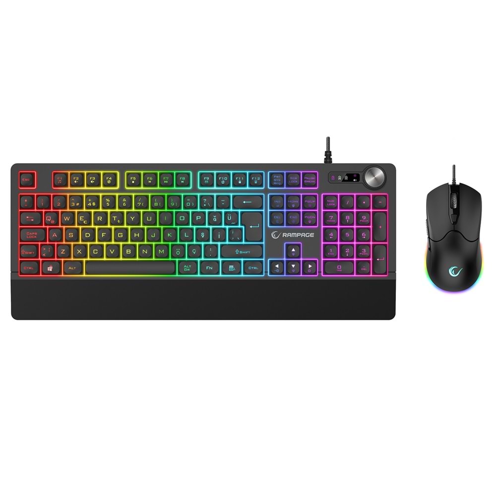 Rampage KM-9858 JAZZY V2 Siyah Usb RGB Aydınlatmalı Q 12800 DPI Mouse Gaming Oyuncu Klavye Mouse Set