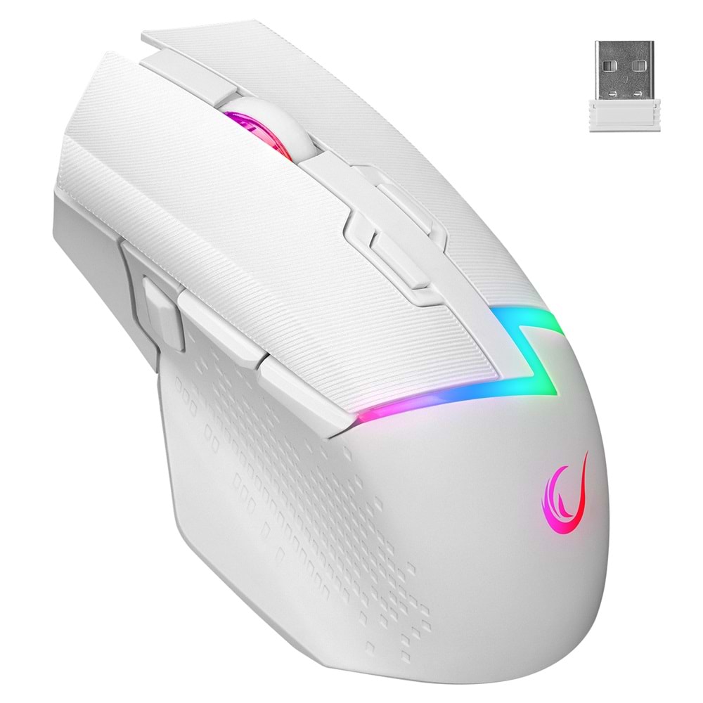 Rampage DROP M3 V2 24000 DPI 3311 Sensor Beyaz RGB Şarjlı Kablosuz 80 Milyon Huano Switch Gaming Oyuncu Mouse