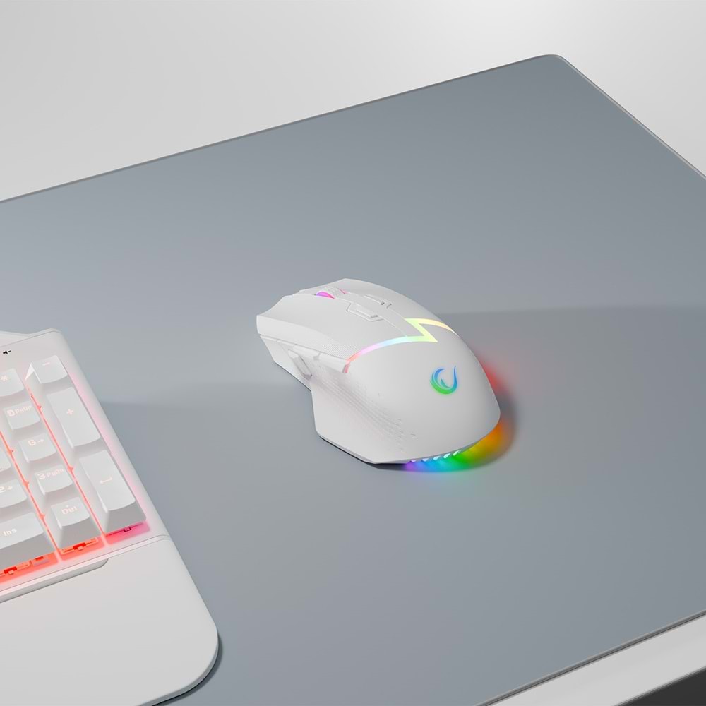 Rampage DROP M3 V2 24000 DPI 3311 Sensor Beyaz RGB Şarjlı Kablosuz 80 Milyon Huano Switch Gaming Oyuncu Mouse