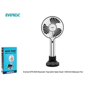 Everest EFN-828 Masaüstü Taşınabilir Şarjlı Siyah 1200mAh Bataryalı Fan