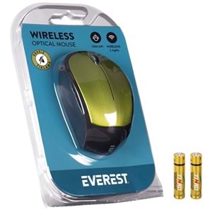 Everest SM-340 Usb Metalik Yeşil 3D Optik Süper Sessiz Alkalin Pilli Kablosuz Mouse
