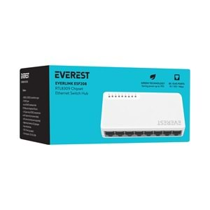 Everest EVERLINK ESF208 8 Port 10/100Mbps RTL8305 Chipset Fast Ethernet Masaüstü Switch Hub