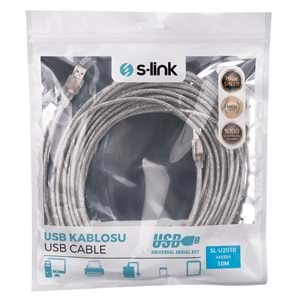 S-link SL-U2010 Usb2.0 10m Şeffaf Yazıcı Kablo