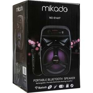Mikado MD-814KP 15W, 3.7V1200mAh Siyah Kablolu Mikrofon AUX /USB/TF/Bluetooth FM'li LED Işıklı Speaker