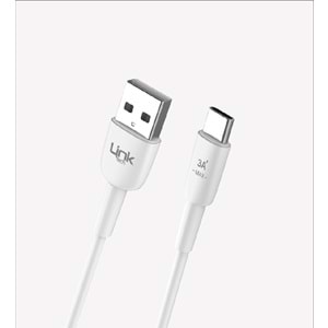 Link Tech K602 Beyaz Safe Fast 1m 3A USB-A Tip-C Şarj Kablosu