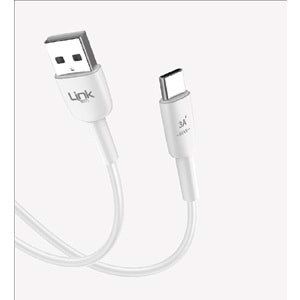 Link Tech K602 Beyaz Safe Fast 1m 3A USB-A Tip-C Şarj Kablosu