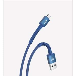 Link Tech K551 Mavi Safe 2.4A Örgülü Metal Başlı Mikro USB Şarj Kablosu