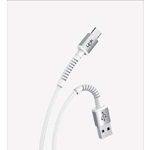 Link Tech K552 Beyaz Safe 3A Örgülü Metal Başlı USB Tip-C Şarj Kablosu