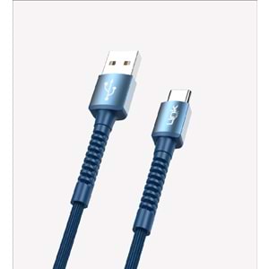 Link Tech K552 mavi Safe 3A Örgülü Metal Başlı USB Tip-C Şarj Kablosu