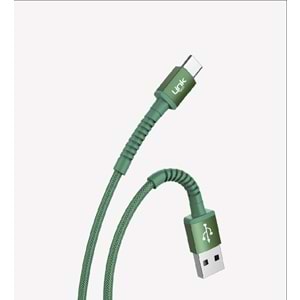 Link Tech K552 Yeşil Safe 3A Örgülü Metal Başlı USB Tip-C Şarj Kablosu