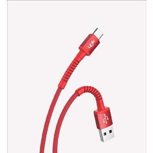 Link Tech K552 Kırmızı Safe 3A Örgülü Metal Başlı USB Tip-C Şarj Kablosu