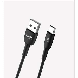 Link Tech K602 Siyah Safe Fast 1m 3A USB-A Tip-C Şarj Kablosu