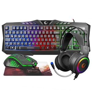 Rampage KM-404 ARGENTI Rainbow Aydınlatmalı USB Gaming Combo Q Klavye + Kulaklık + Mouse + Mousepad