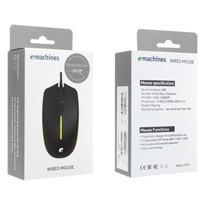 Acer eMachines EAM020 Usb Siyah Rainbow Aydınlatmalı Mouse