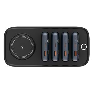 S-link IP-DS40 4 Adet 10000mAH Powerbank li Dahili Kablolu 15W Kablosuz Şarj Siyah Taşınabilir Şarj İstasyonu