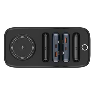 S-link IP-DS40 4 Adet 10000mAH Powerbank li Dahili Kablolu 15W Kablosuz Şarj Siyah Taşınabilir Şarj İstasyonu