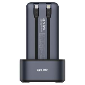 S-link IP-DS40 4 Adet 10000mAH Powerbank li Dahili Kablolu 15W Kablosuz Şarj Siyah Taşınabilir Şarj İstasyonu