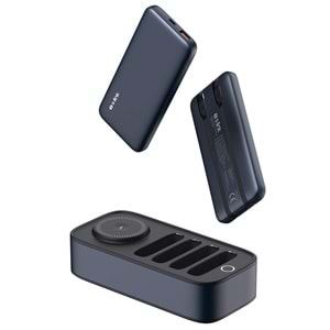 S-link IP-DS40 4 Adet 10000mAH Powerbank li Dahili Kablolu 15W Kablosuz Şarj Siyah Taşınabilir Şarj İstasyonu