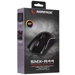 Rampage SMX-R44 V2 Makrolu Siyah 12800 DPI RGB Ledli 80 Million Huano Switch Gaming Oyuncu Mouse