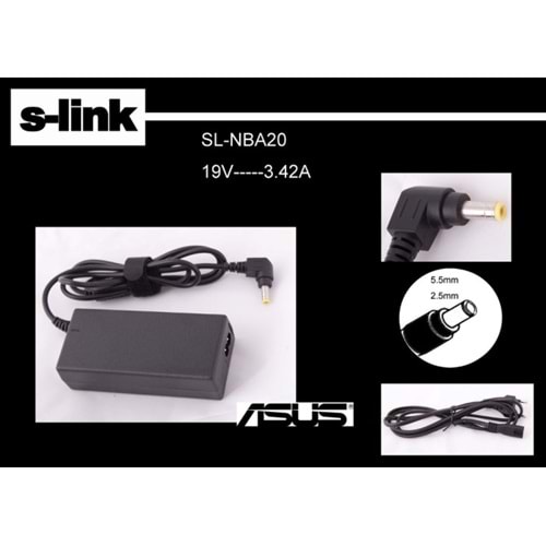 S-Link Sl-Nba20 19V 3.4 2A 5.5*2.5 Asus/Acer Notebook Adaptör