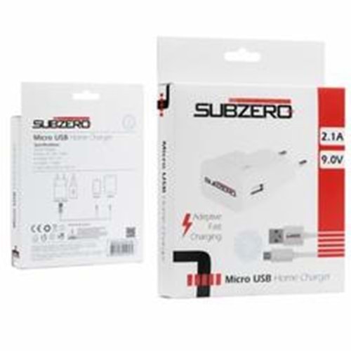 Subzero 9V 2.1A Note5 Micro Hizli Sarj Cihazi Beyaz Sg17