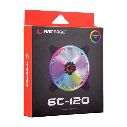 Rampage 6C-120 12Cm Double Ring 5 Renk Ledli Gökkuşağı Rainbow Kasa Fanı