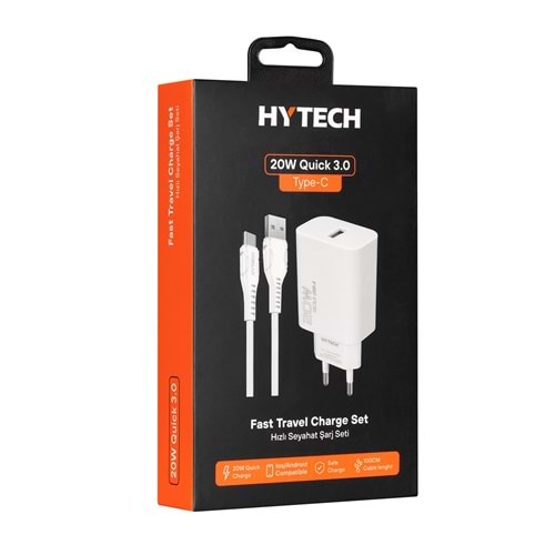 Hytech HY-XT60T 20W Quick 3.0 Type USB-C Beyaz Kablo + Ev Şarj Adaptör