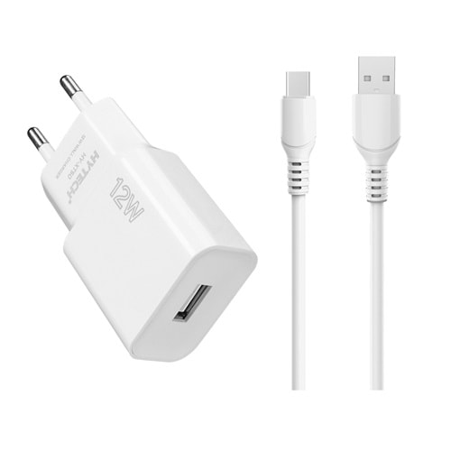 Hytech HY-XT50T 12W 5V 2.4A Type USB-C Beyaz Kablo + Ev Şarj Adaptör