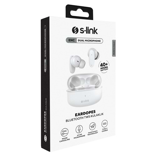 S-link EARDOPES SL-TWS08 Beyaz 4 Mikrofonlu Enc Dual Mıc. TWS 50/500mah BT Mikrofonlu Kulaklık