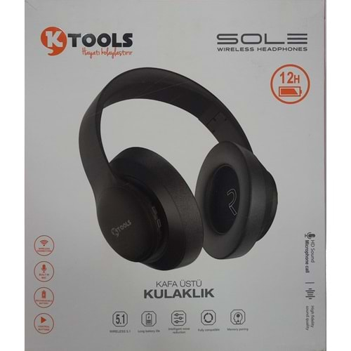 KTOOLS SOLE KULAK ÜSTÜ BLUETOOTH KULAKLIK SİYAH