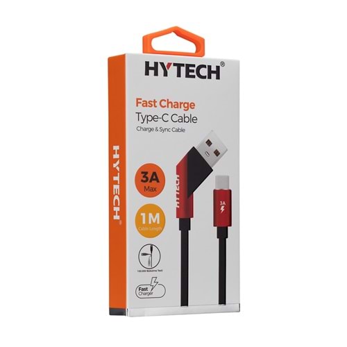 Hytech HY-X415 3A Type-C 1m Kırmızı Data + Şarj Kablosu