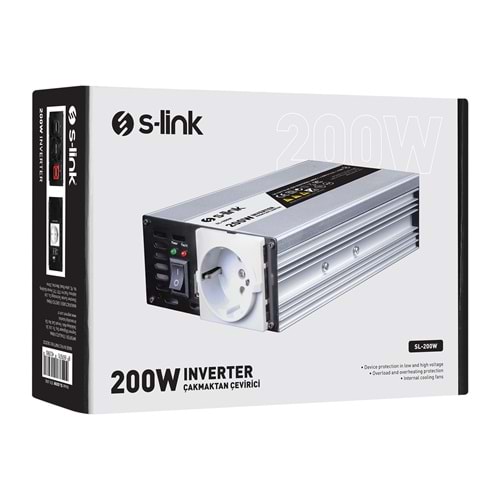 S-link SL-200W-12L 200W DC12V-AC230 Çakmaktan Power Inverter