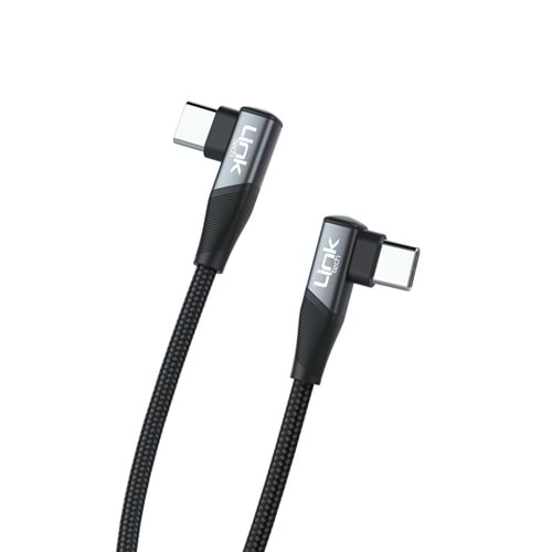Link Tech K595 Siyah Gaming 90° 67W Metal Başlı Örgülü 1500mm USB-C'den Type-C Şarj Kablosu