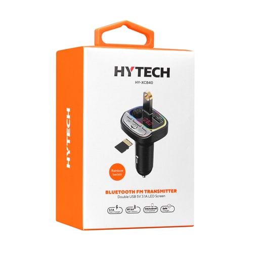 Hytech HY-XCB40 Çift USB 5V 3.1A Rainbow Işıklı Led Ekran TF Kartlı V5.0 Bluetooth Fm Transmitter