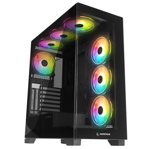 Rampage HYDRA V3 BLACK Temperli Camlı Siyah 7*12cm RGB Fan ATX Mid-T Exclusive Gaming Oyuncu Kasası