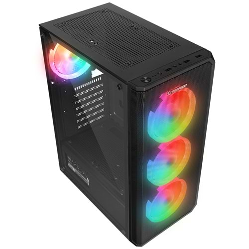 Rampage HELIOS Mesh 550W 80+ Bronze Siyah Temperli Cam 4x12cm Rainbow ATX Mid-T Gaming Oyuncu Kasası