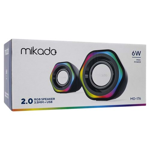 Mikado MD-176 2.0 3W*2 Siyah RGB Aydınlatmalı USB + 3.5mm USB 5V Speaker Hoparlör