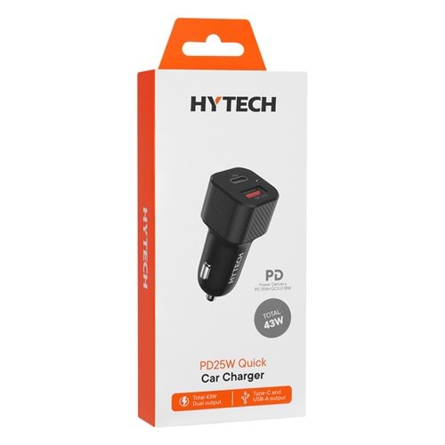 Hytech HY-X49 43W PD 25W + USB QC3.0 Siyah Araç Şarj Cihazı