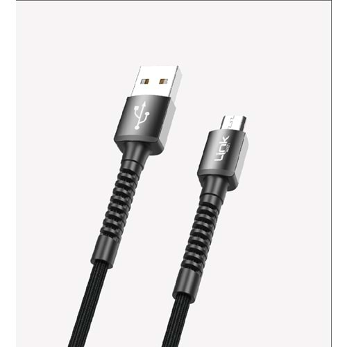 Link Tech K551 Siyah Safe 2.4A Örgülü Metal Başlı Mikro USB Şarj Kablosu