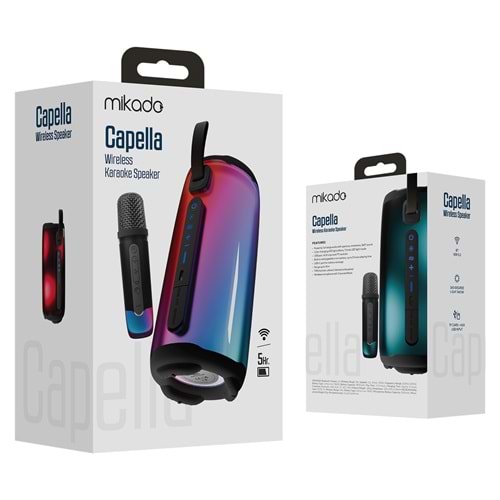 Mikado MD-17BT Capella Siyah 10W 1 RGB Mikrofonlu Transparan/Bt/TF Kart/Aux/Usb TWS 1800 mAh Bataryalı Speaker