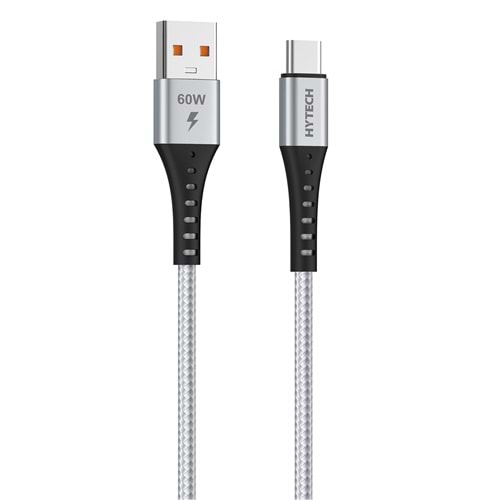 Hytech HY-X431 1M 3A Type-C Örgülü Silver Gri Data + Şarj Kablosu