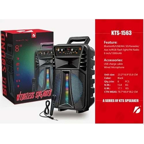 KTS-1563 RGB Mikrofonlu Ledli Bluetooth Speaker Usb-Tf-Fm