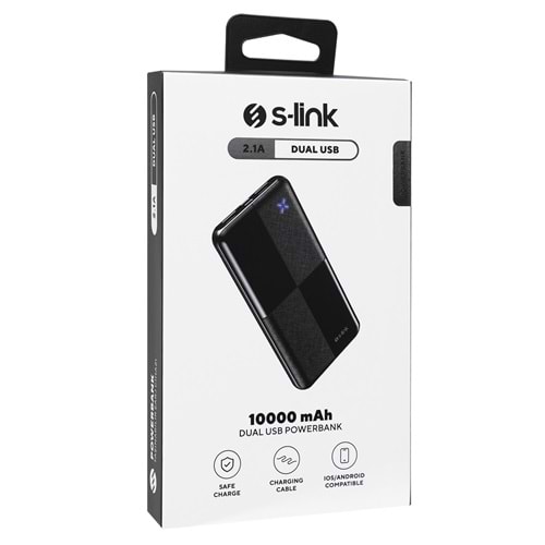S-link IP-G12N 10000mAh Micro+Usb+ Type-C Giriş+Çıkış Siyah Taşınabilir Pil Şarj Cihazı Powerbank