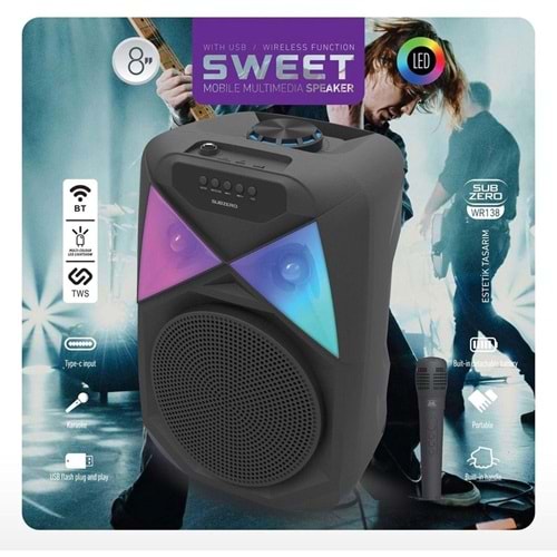 Subzero WR138 RGB Bluetooth/Usb/Sd (TWS Özelliği) Müzik Kutusu
